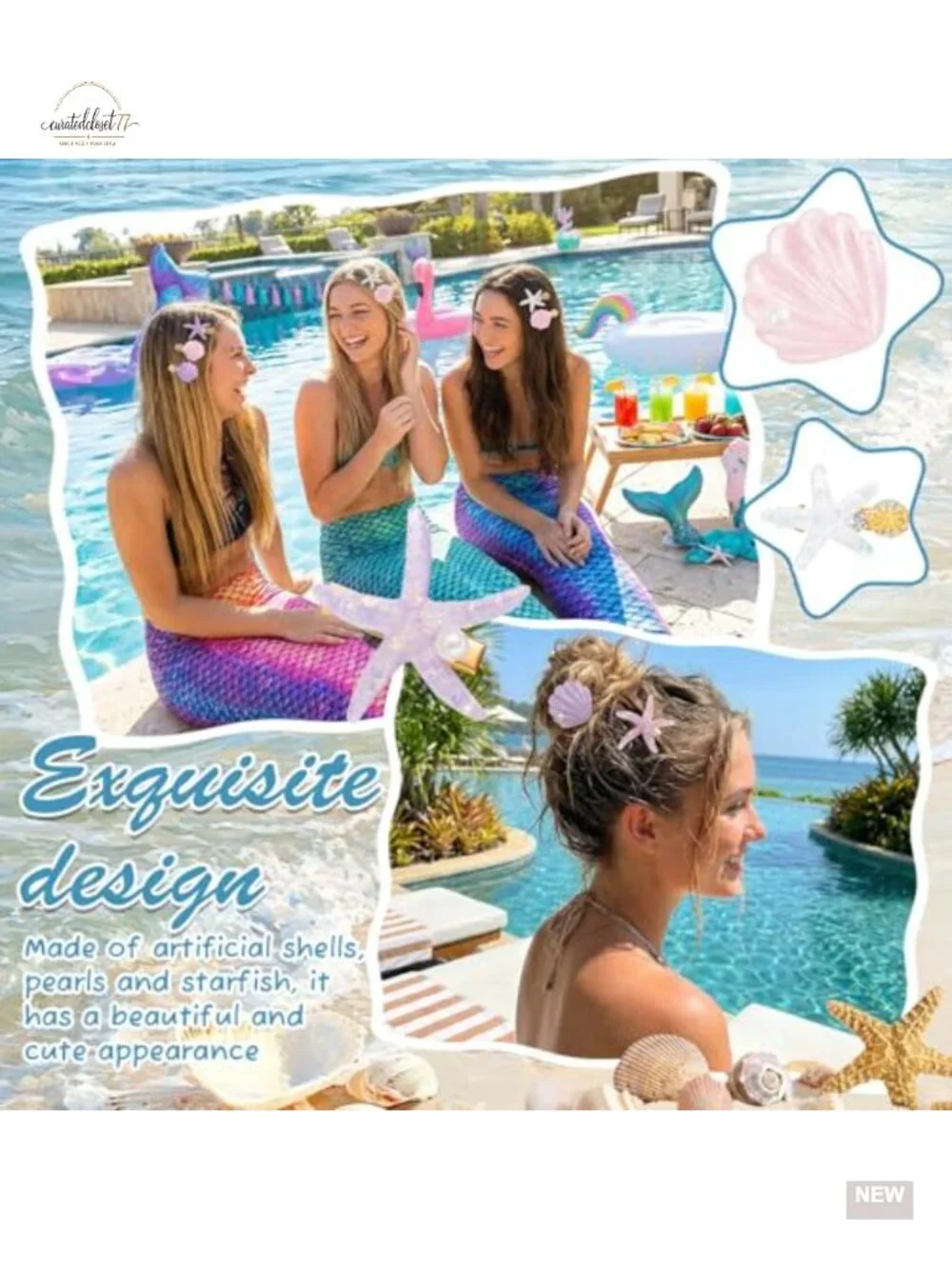 12-Piece Seashell Pearl Hair Clip Set Acrylic Resin Metal
